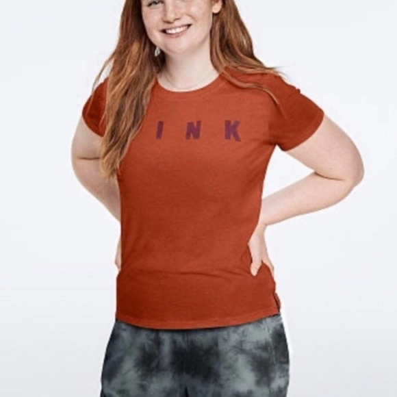 PINK by Victoria's Secret Perfect Crew Tee Large Burnt Orange NEW - Picture 1 of 5